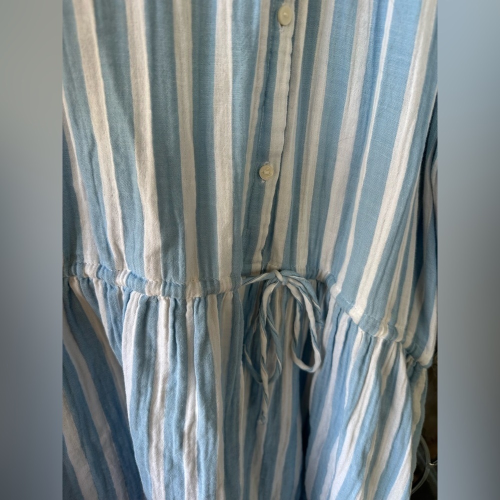 Old Navy Women’s Large 100% Cotton Blue White Stripe Balloon Drawstring Dress - Picture 4 of 8